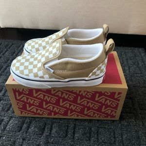 Khaki/tan checkerboard vans sneakers